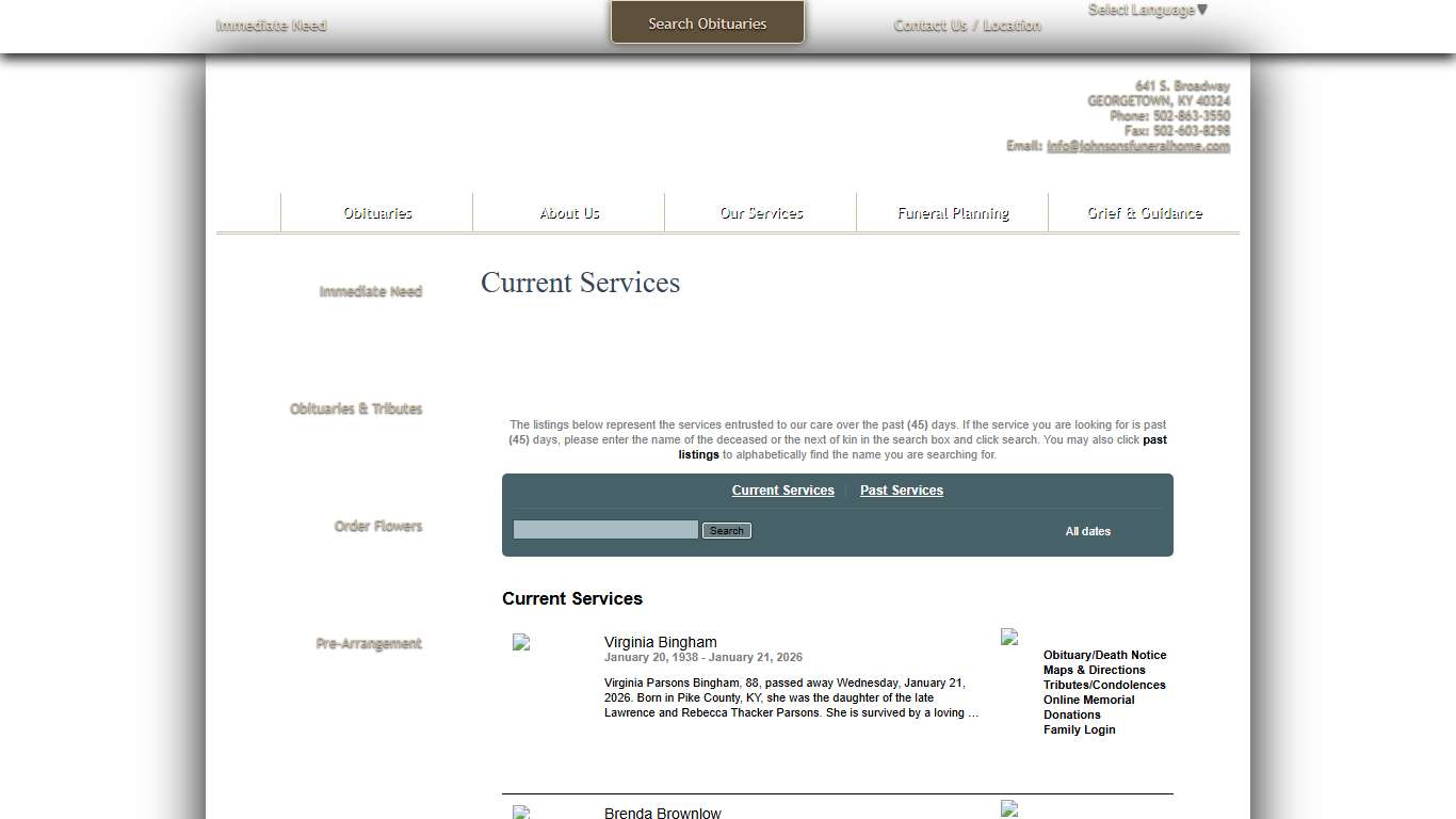 Current Services Obituaries in Georgetown, KY