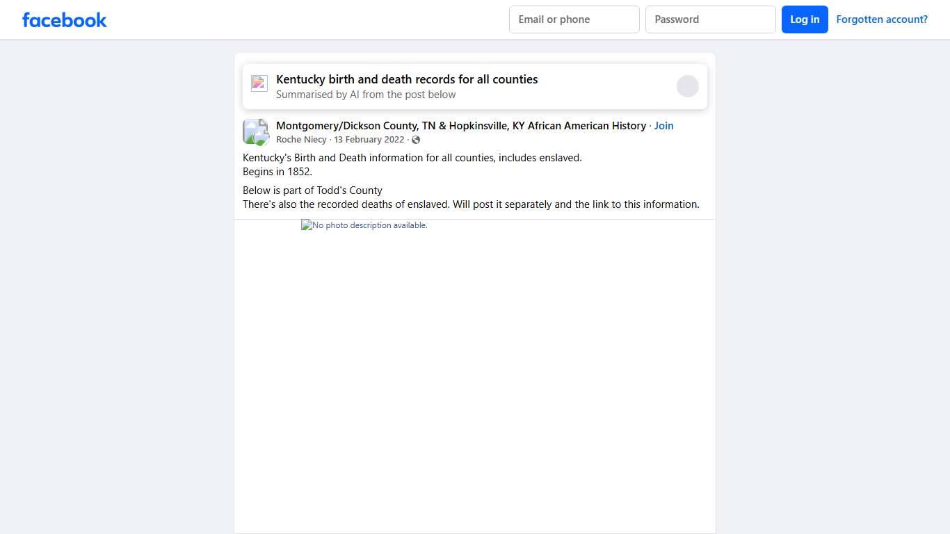 Montgomery/Dickson County, TN & Hopkinsville, KY African American History Kentucky's Birth and Death information for all counties, includes enslaved Facebook