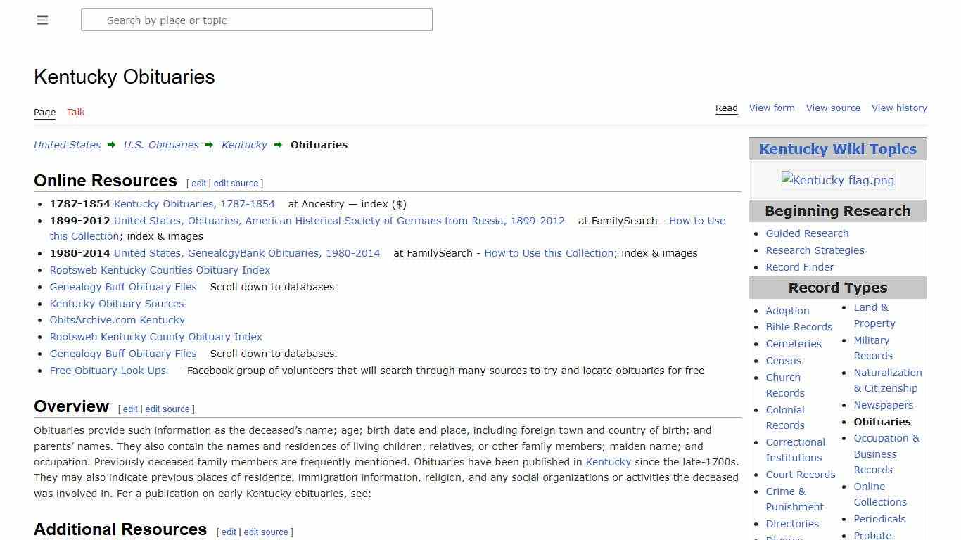 Kentucky Obituaries • FamilySearch